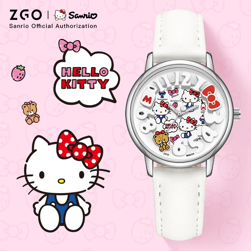 ZGO × Hello Kitty children\'s watch. For girls. For junior high school students. Luminous, waterproof quartz watch. Gift. 2130