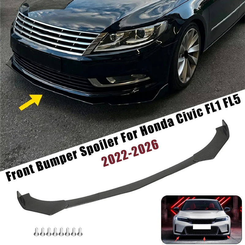 Sport Front Bumper Splitter Spoiler Lip For Honda Civic FL1 FL5 2022-2026 5Pcs Adjustable Sectional Car Exterior Tuning Body Kit