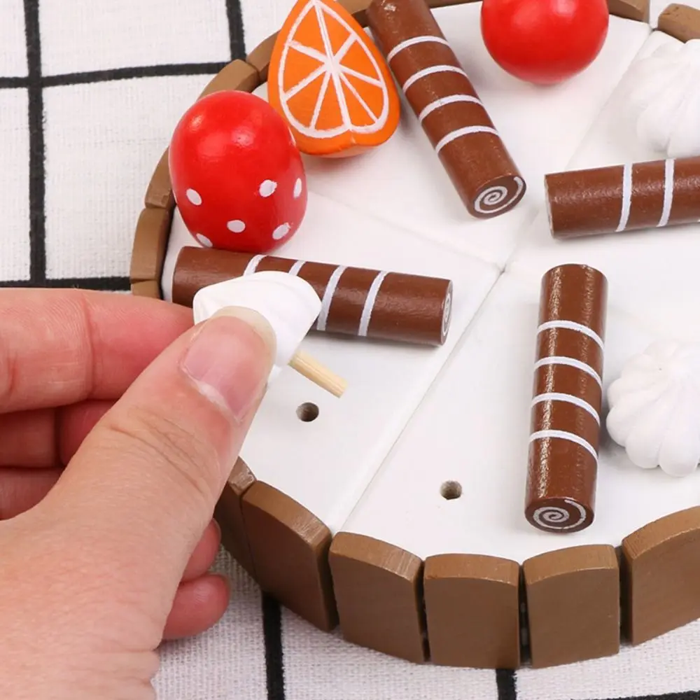 Bolo de Aniversário Magnético de Brinquedo: Casa de Faz de Conta Interativa de Madeira para Crianças, Cozinha Cognitiva Montessori, Jogo de Cortar Bolo Mousse