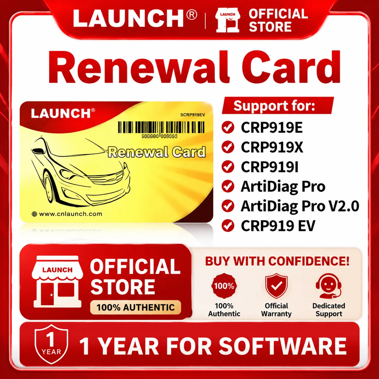 LAUNCH Renewal PIN Card 1 Year Software Update Code for CRP919E CRP919X BT X431 PRO ELITE CRP919 EV Car Truck Diagnostic Scanner