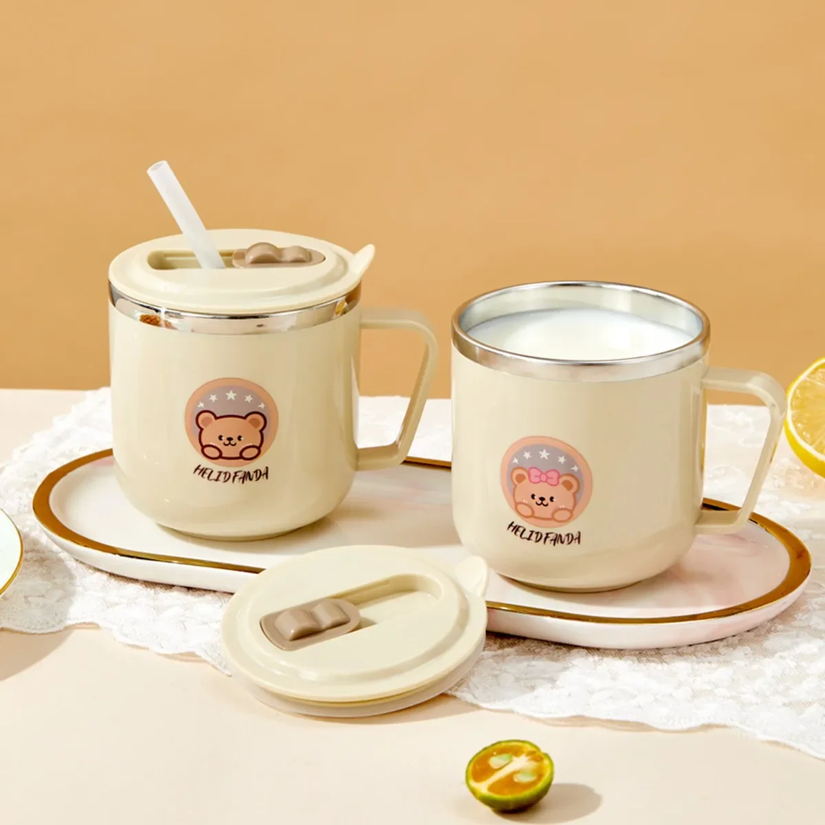 316 Stainless Steel Drinking Cup Portable Kids Thermos Cup With Straw Cute Leak-proof Double Wall Insulated Children‘s Sippy Cup