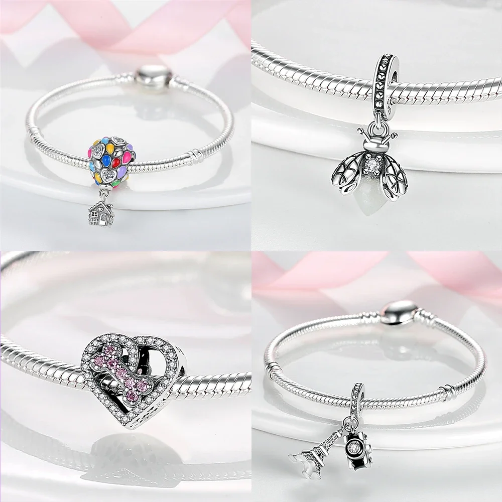 Butterfly Bee Travel Suitcase Eiffel Tower Silver Plated Beads Original Charms Fit Bracelets Bag Keychain Charms Diy Women Gift