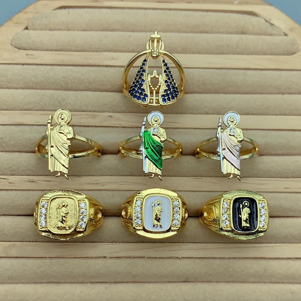 

Luxury Shiny Crystal Zircon St. Jude Virgin Mary Open Rings For Women Fashion Lucky Religious Jewelry Birthday Gift