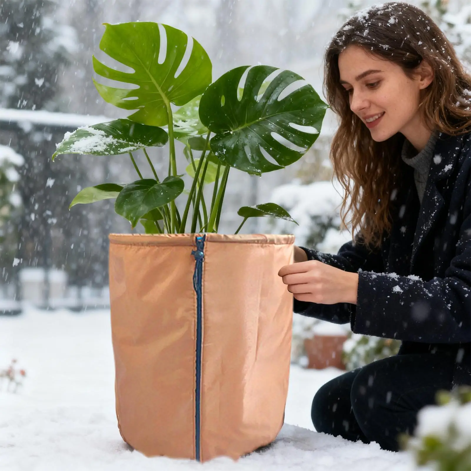 أغطية وعاء النبات الشتوي، حقيبة غطاء مضادة للصقيع، حقيبة واقية للنباتات مع سحاب برباط لفاكهة حديقة الشتاء الخارجية #2