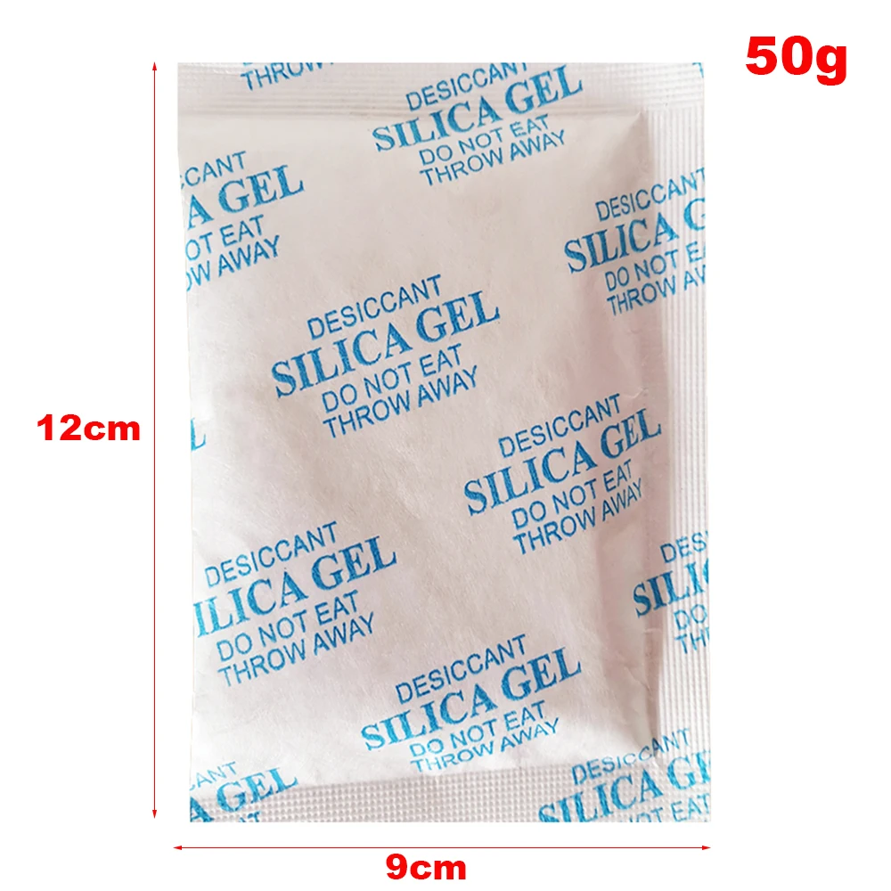 1 Pack 50g Silicone Desiccant Silica Gel Sachets Desiccant Damp Absorber Bag for Clothing Food Instruments Moisture Dehumidifier