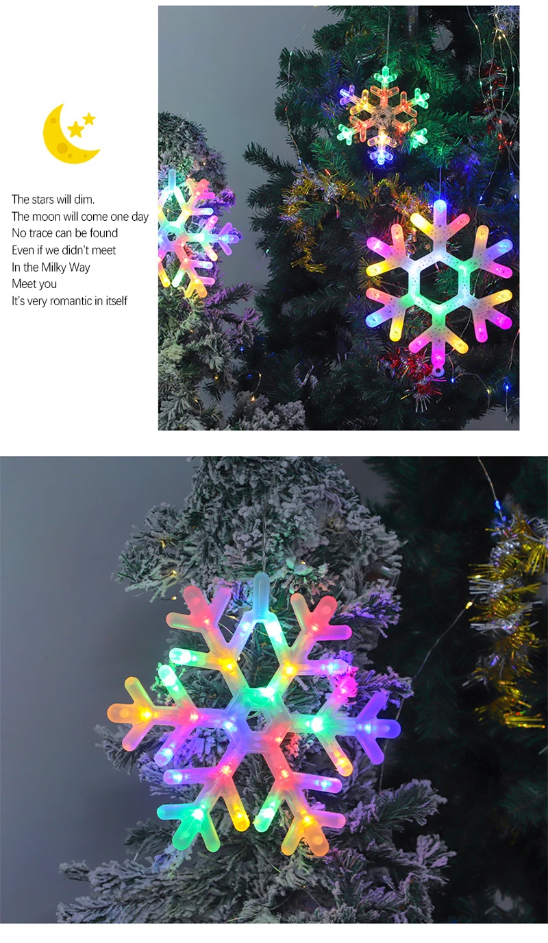 Christmas LED Light Snowflake Battery Case Hanging Battery-operated Window Ornaments Decoration for Home Xmas New Year Decor