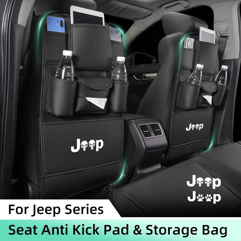 All in One Car Seat Back Storage Bag For Jeep Renegade Compass Wrangler JK JL Grand Cherokee Auto Organizer with Tissue Holder