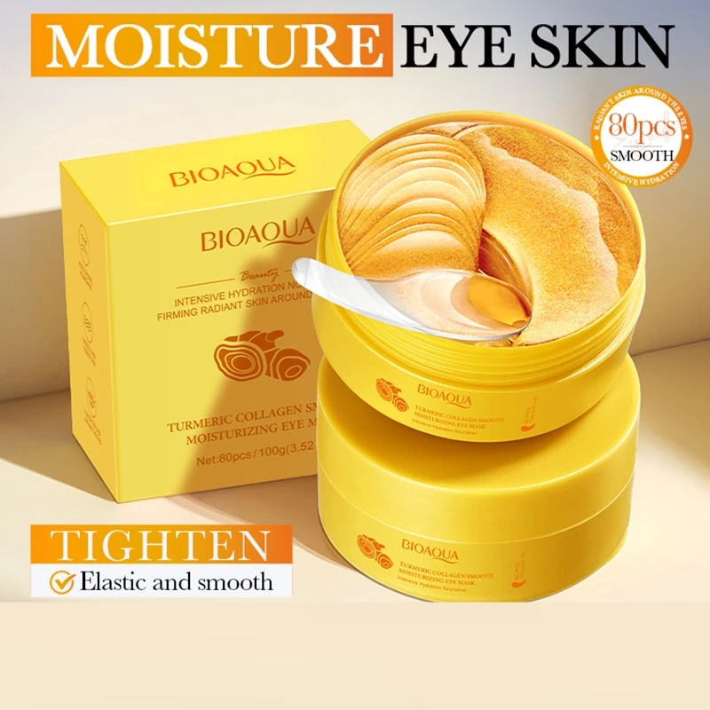 Bioaqua Turmeric Collagen Eye Mask Large Capacity 12 Boxes 80 Pieces Per Box Daily Moisturizing Eye Patches