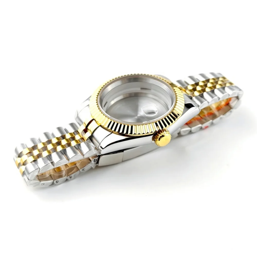 41mm Two Tone Fluted Bezel Watch Case Solid Case Back Sapphire Crystal Watch Parts Watch DIY Accessories