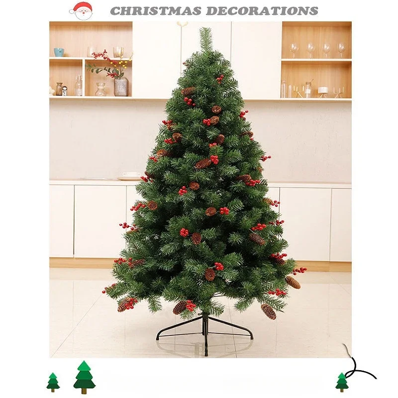 Christmas Supplies PVC Christmas Tree with Foldable Metal Base and Mixed Pinecones Red Fruit for Christmas Decoration