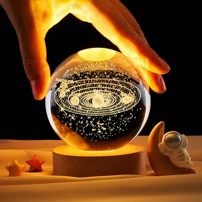 Bedside Lamp Solar Theme Cosmos Series 6cm Crystal Ball Night Light Milky Way Planet Moon Small Ornament for Desk Creative Gift