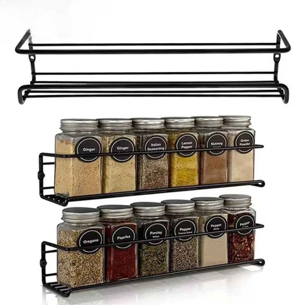 

New Carbon Steel Kitchen Organizer Single Layer Wall-Mounted Seasoning Shelf Hanging Racks Restaurant