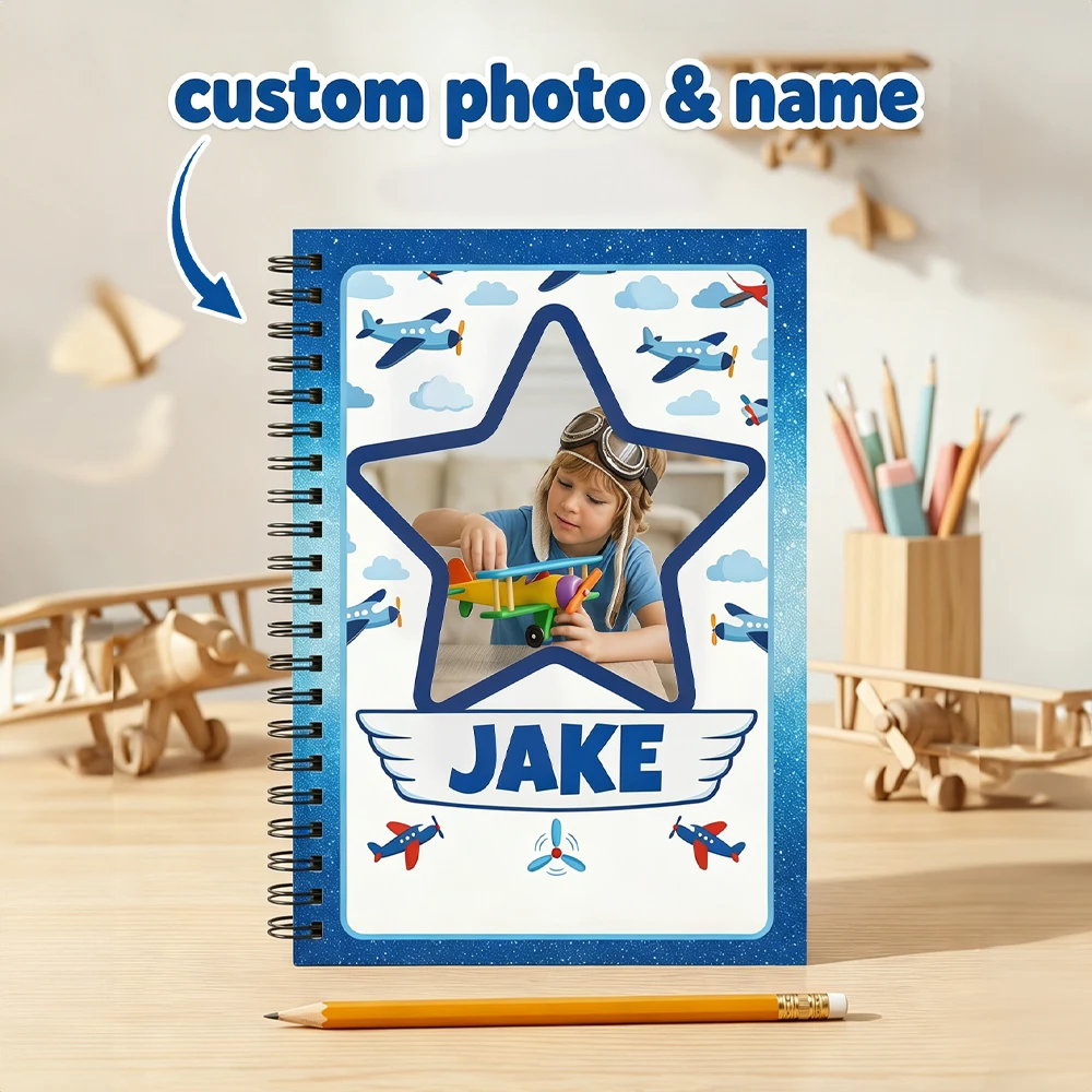 1pc Custom Kids Photo & Name Spiral Notebook,Aviation‑Loving Children,Child Growth Recorders,School Class Notes,Kids Gift Giving