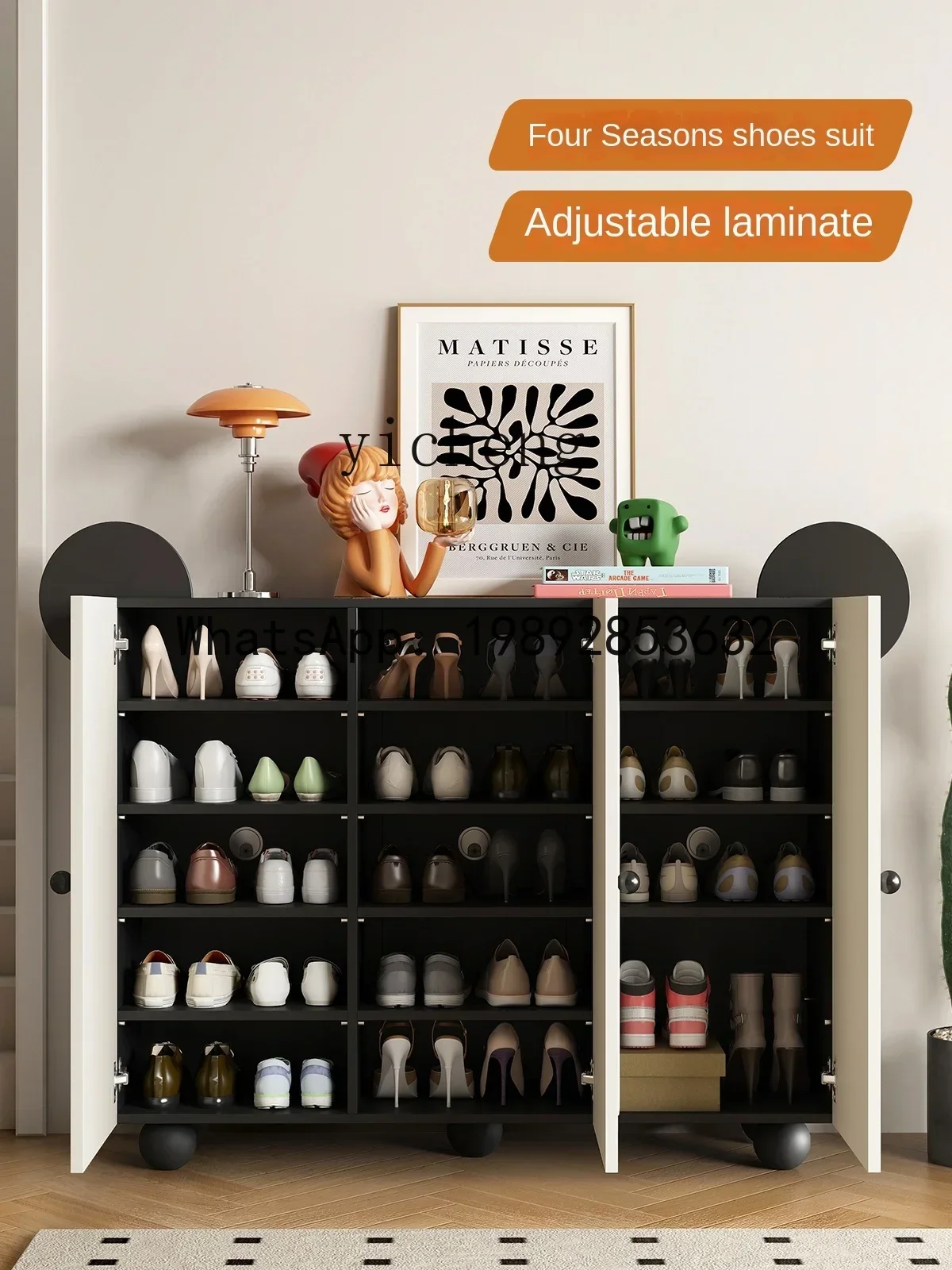 Light Luxury Shoe Cabinet Entry Door Shoe Rack Locker Home Doorway Solid Wood Shoe Cabinet