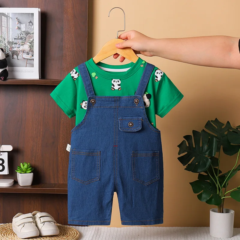 

New Summer Baby Boys Clothes Suit Children Cartoon Short Sleeved T-Shirt Overalls 2Pcs/Sets Infant Casual Outfits Kids Clothing