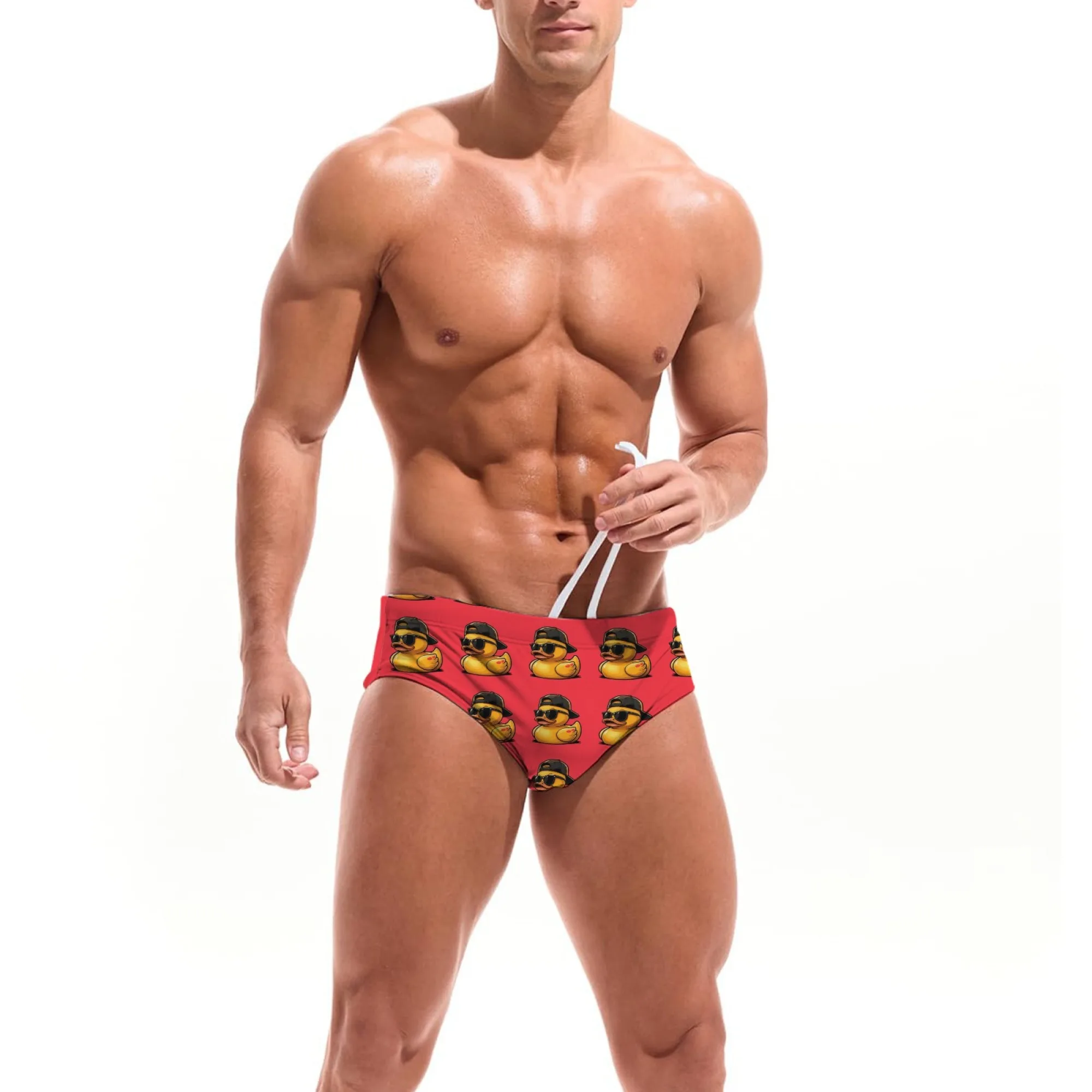 Cartoon Happy Rubber Duck Men's Swimming Trunks Sexy Men's Bikini Comfortable Breathable Briefs Swimwear Party Beach Surf Shorts