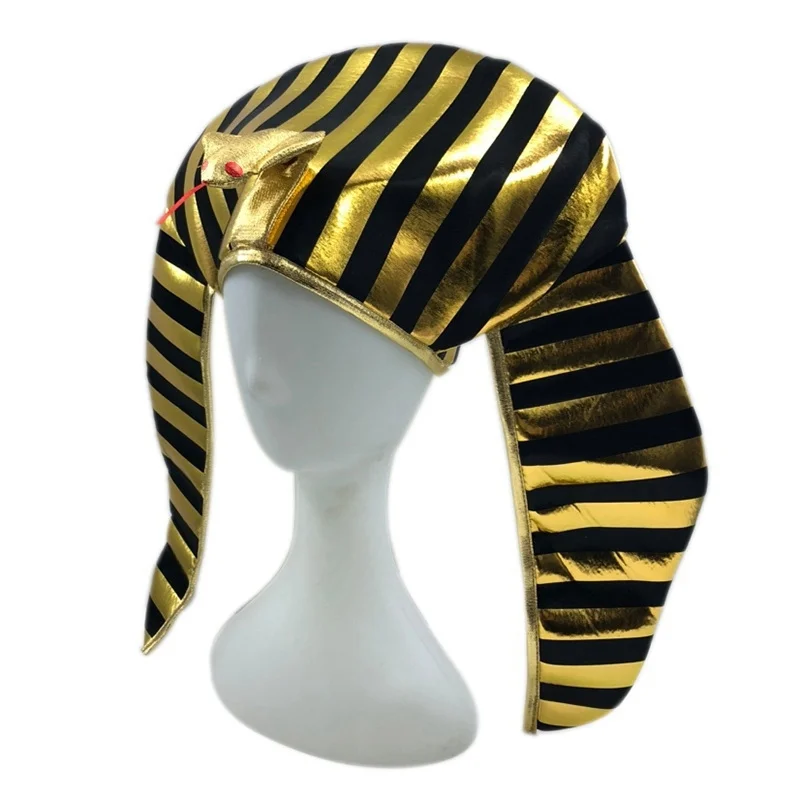 B60AEgyptian Pharaoh Costume Pharaoh Hat King Headpiece Gold-Plated Cobra King for Halloween Dress Up Themed Party Supplies