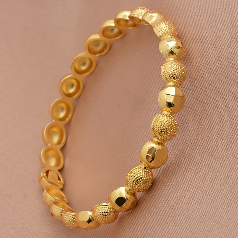 Gold Plated Alternate Matte Granule & Faceted Round Bead Bangle for Women Mixed Texture Bracelet Dubai Wedding Ethnic Jewelry
