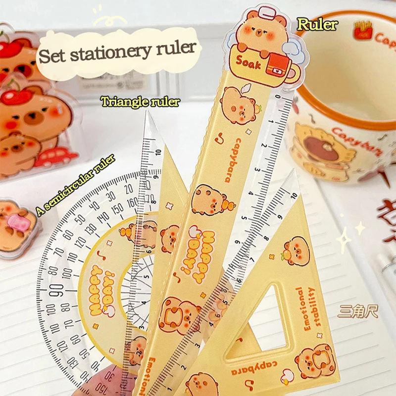 

4pcs/set Creative Acrylic Rulers Set Drawing Measuring Tools Cute Cartoon Combination Soft Triangle Ruler Set Office Supplies