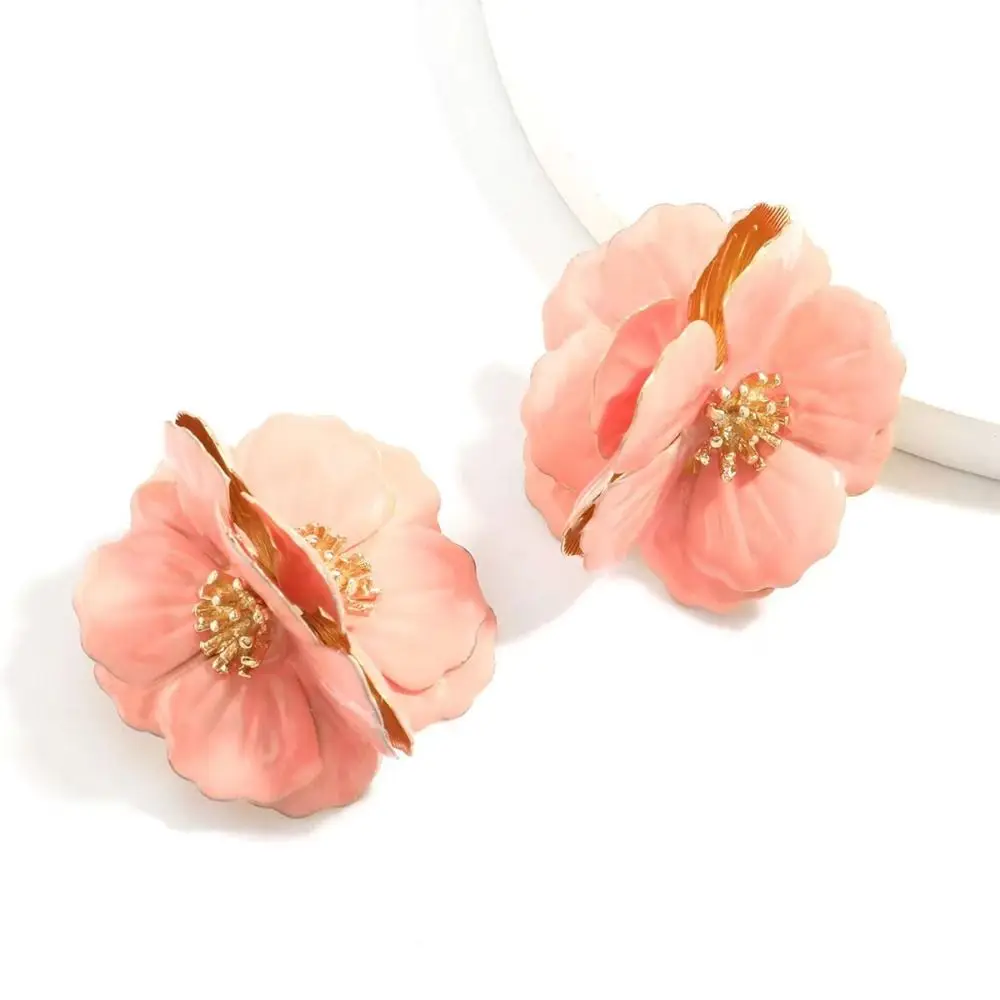Pendientes de flores francesas de moda, pendientes de pétalos bohemios Vintage, pendientes de pétalos rojos de flor 3D, pendientes de tuerca para mujeres y niñas
