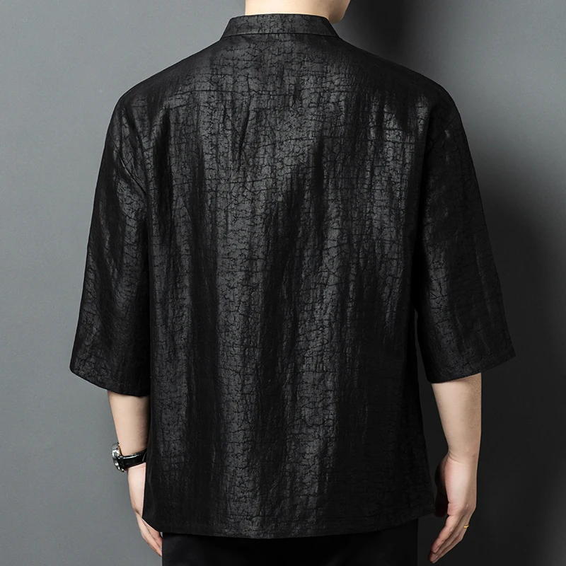 Oversized Half Sleeve Shirts For Men Frog Button Tang Costume Summer Quality Real Silk 100% Lightweight Luxury Camisas De Hombre
