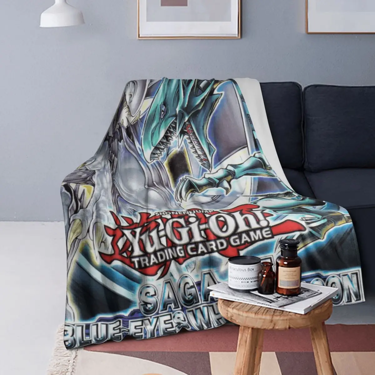 Blue-Eyes White Dragon Japanese Anime Yu-Gi-Oh Blankets Soft Flannel Throw Blanket Bedspread for Living room Travel Home Couch