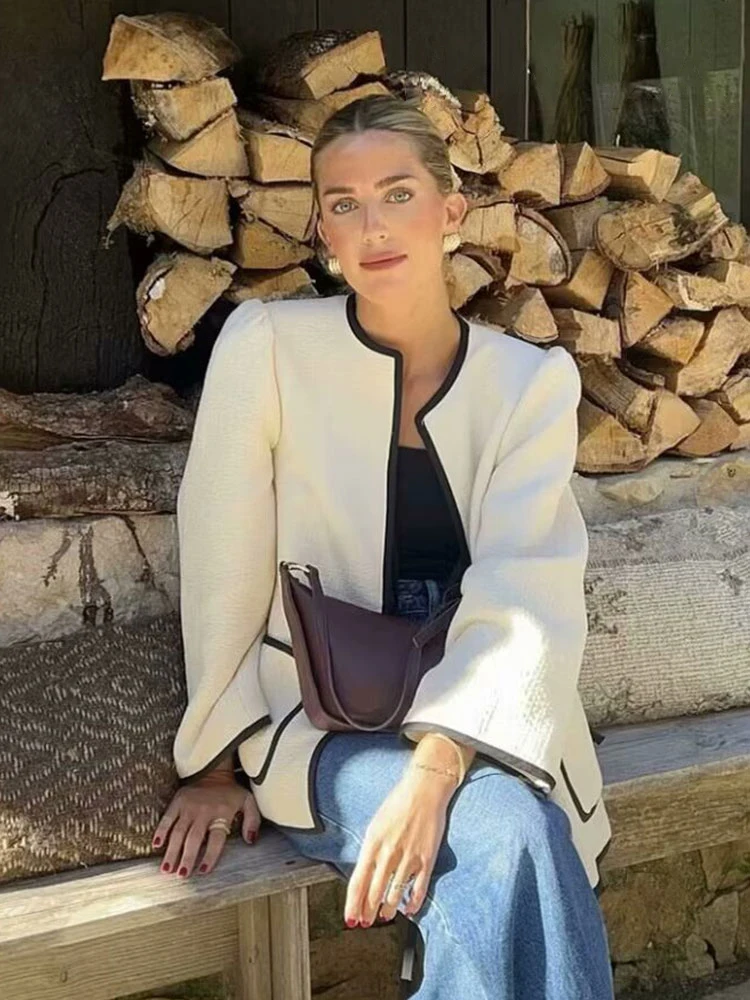 

HH женская модная повседневная куртка контрастного цвета на шнуровке, винтажная куртка с круглым вырезом и карманами и длинными рукавами, женская уличная одежда