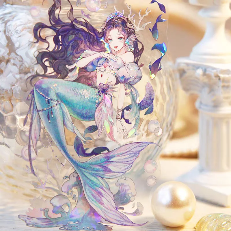 1 Loop Charming Mermaid Lily Girl Flower Shiny Shell PET Tapes  DIY Decor Card Making Scrapbooking Plan Sticker
