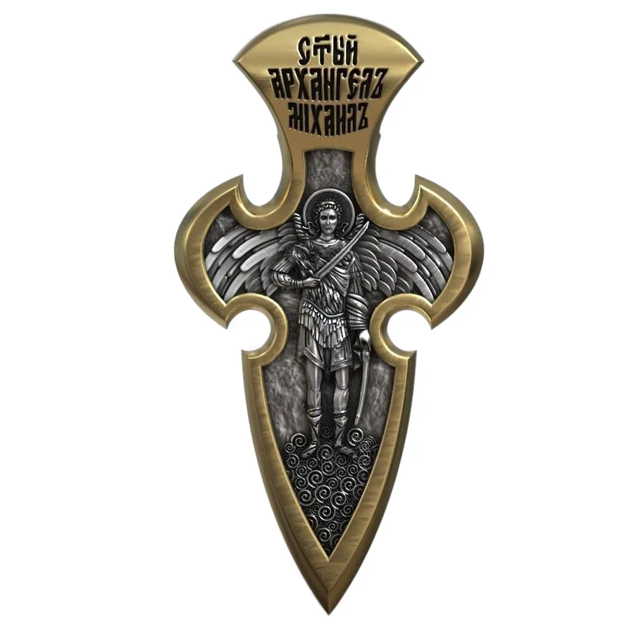 

26g Long Big Orthodox Jesus Christ Crucifix Cross Archangel Michael Gold Pendant Customized 925 Solid Sterling Silver