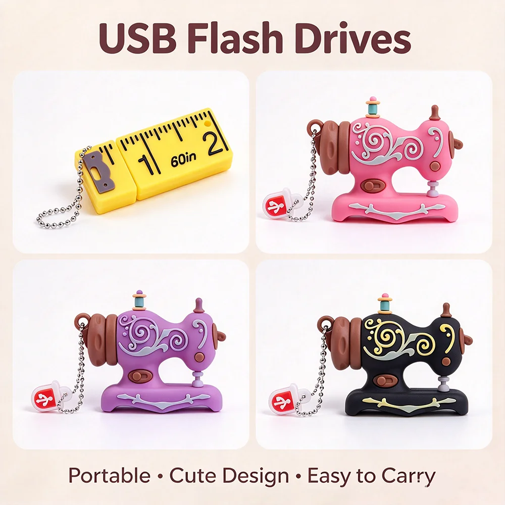 USB Flash Drive 128GB Memory Stick Sewing machine Pendrive 4G 8GB 16GB 32GB 64GB Pen Drive Cartoon Free Key Chain Wedding Gift