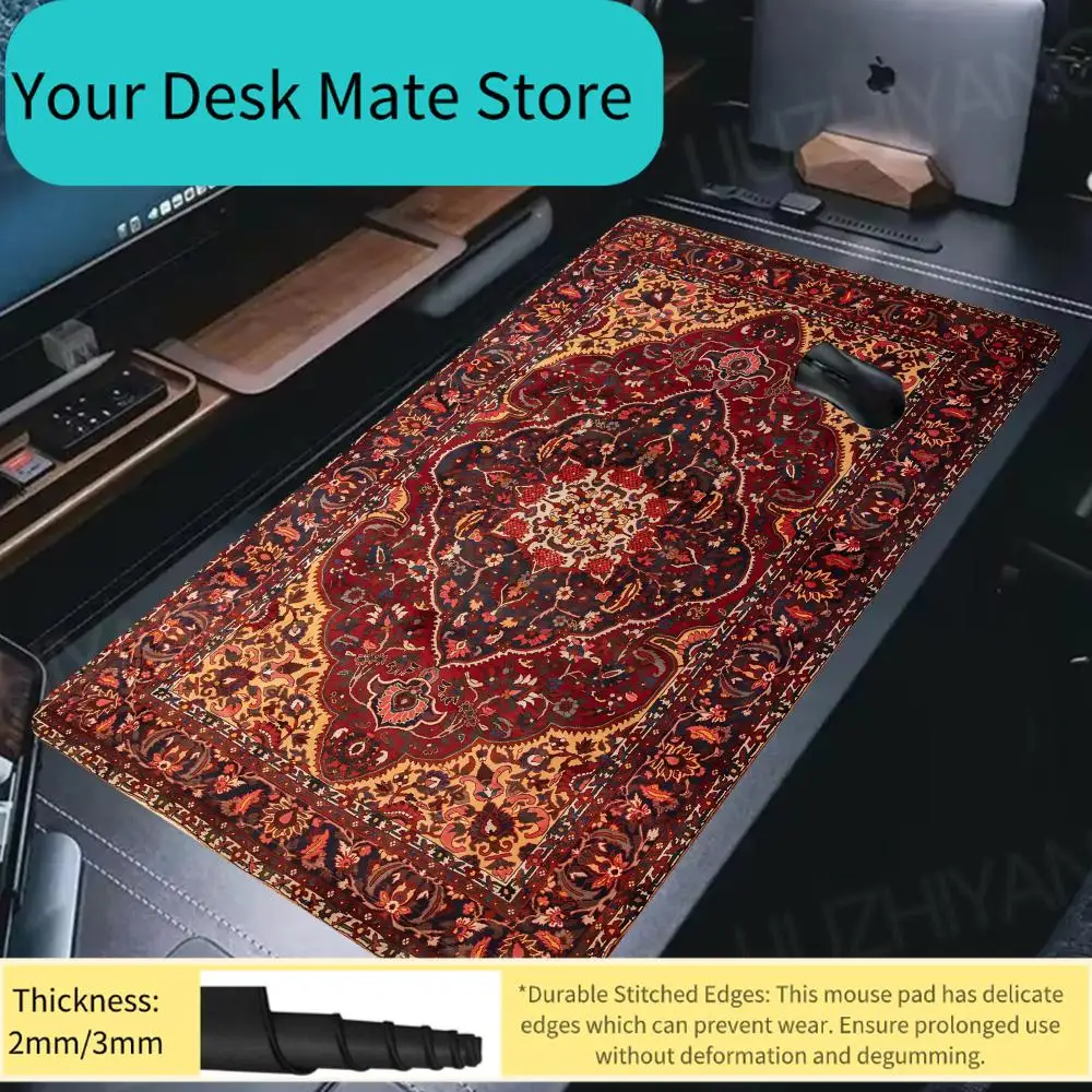 

Persian Floral Carpet Desk Mat Non-Slip Rubber Base Washable Cloth Surface Large Mouse Pad
