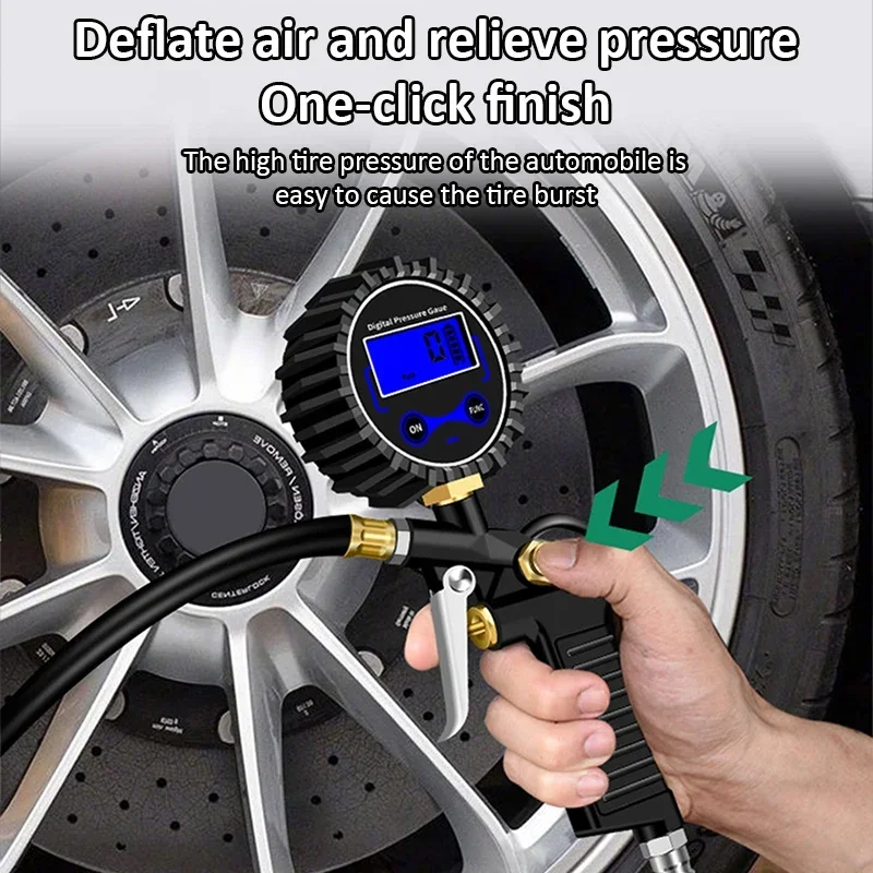 Tire Pressure Gauge 220psi Air Pressure Gauge Car Tire Pressure Monitor Tyre Inflator with Flexible Hose ForCar Truck Motorcycle