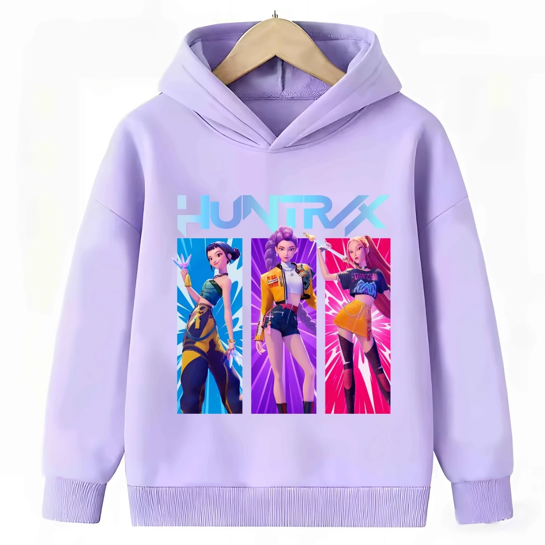 סווטשירט סגול 2025 KPop Demon Hunter Rumi Derpy קרטון הודי ילדים וילדות חם ועבה, טופ קז'ואלי מודפס