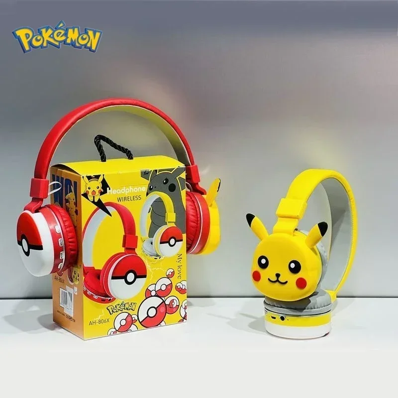 NEW Anime Pokemon Pikachu Bluetooth Headphone Wireless Headsets Cartoon Stereo Headset Earphone With Mic Hottie Fashion Gifts