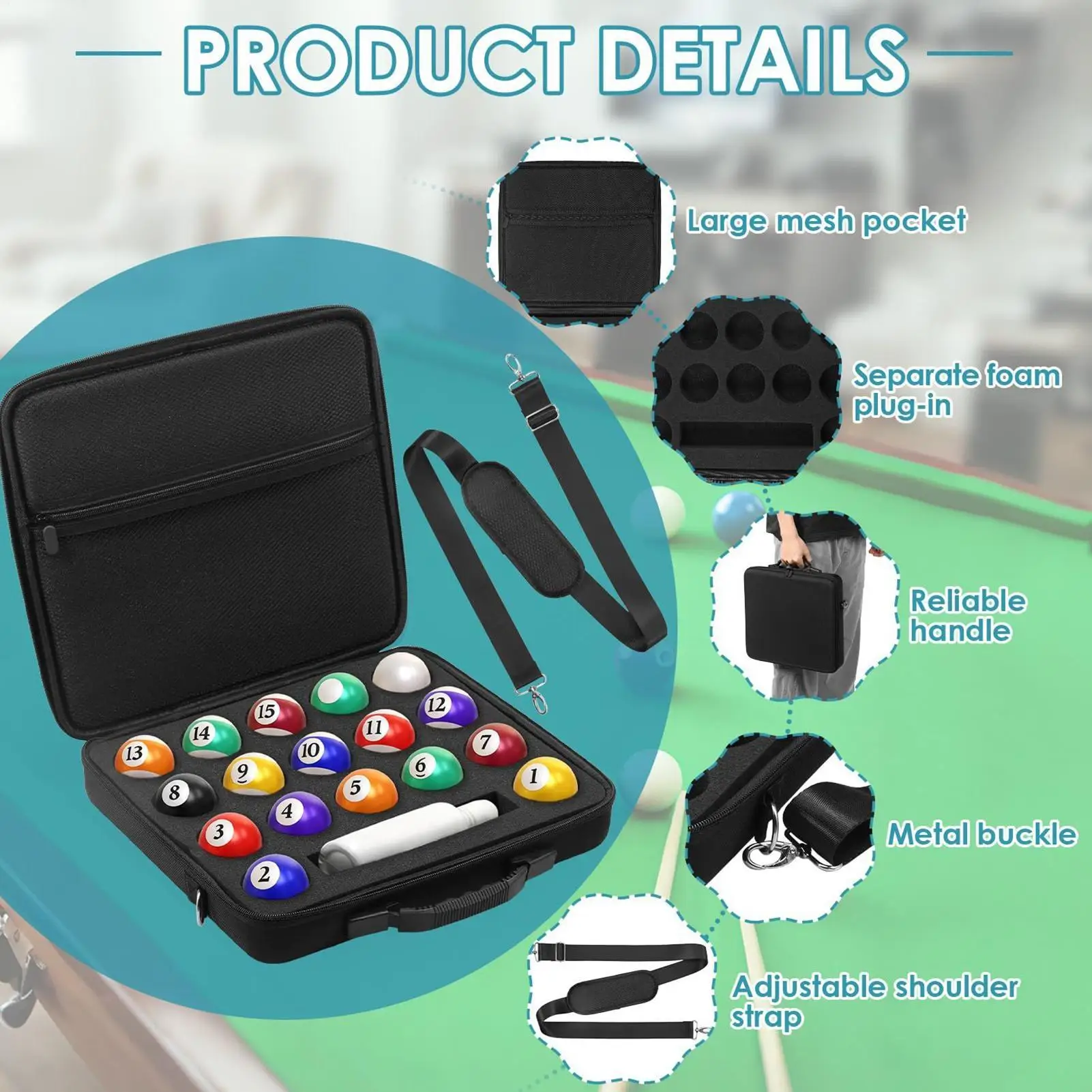 

Pool Ball Holder Large Capacity Portable Organizer Padded Billiard Carrying Bags For Clubs Home Tournaments Travel Training