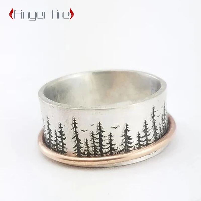 Vintage Silver Plated Forest Pattern Gold Color Wrap Women Ring Anniversary Gift Beach Party Jewelry Life Quality Working Noble