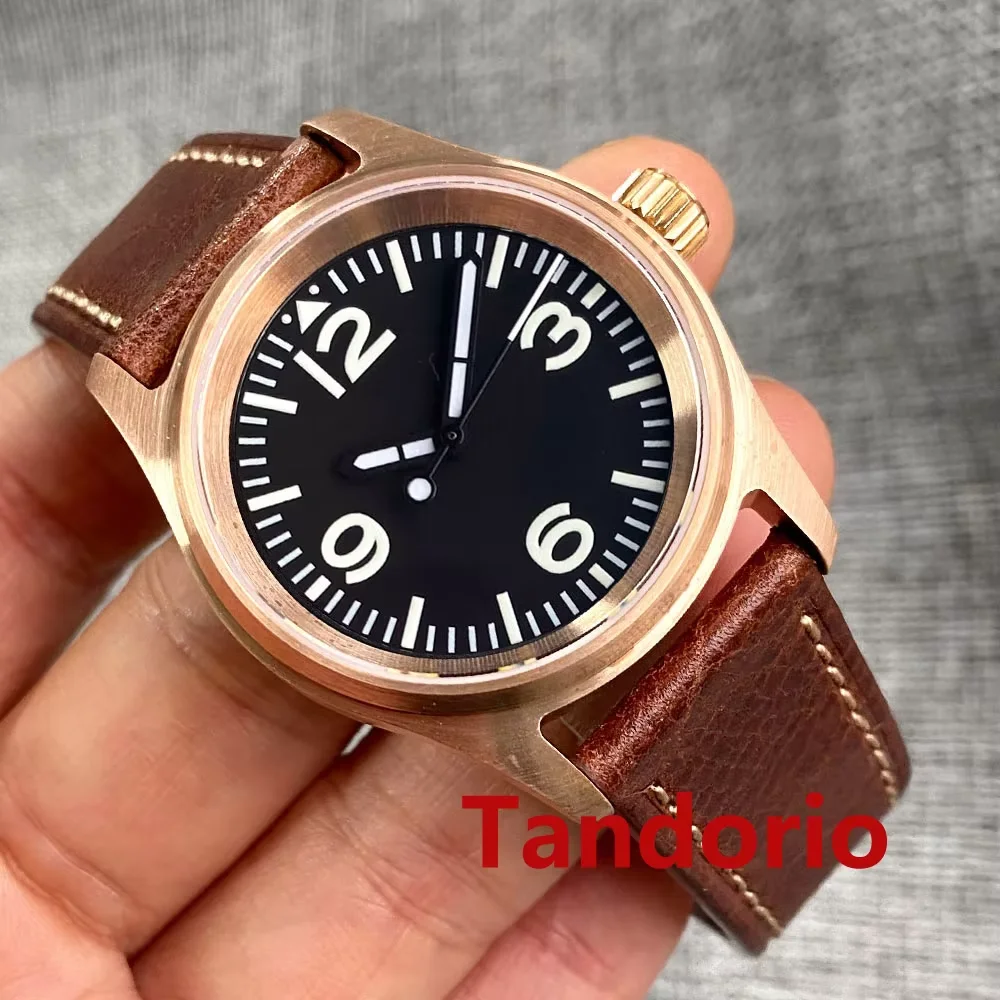 Tandorio 36mm Solid CuSn8 Bronze Men's Mechanical Watch For Japan NH35/PT5000 Sapphire Glass Leather Strap 200m Waterproof