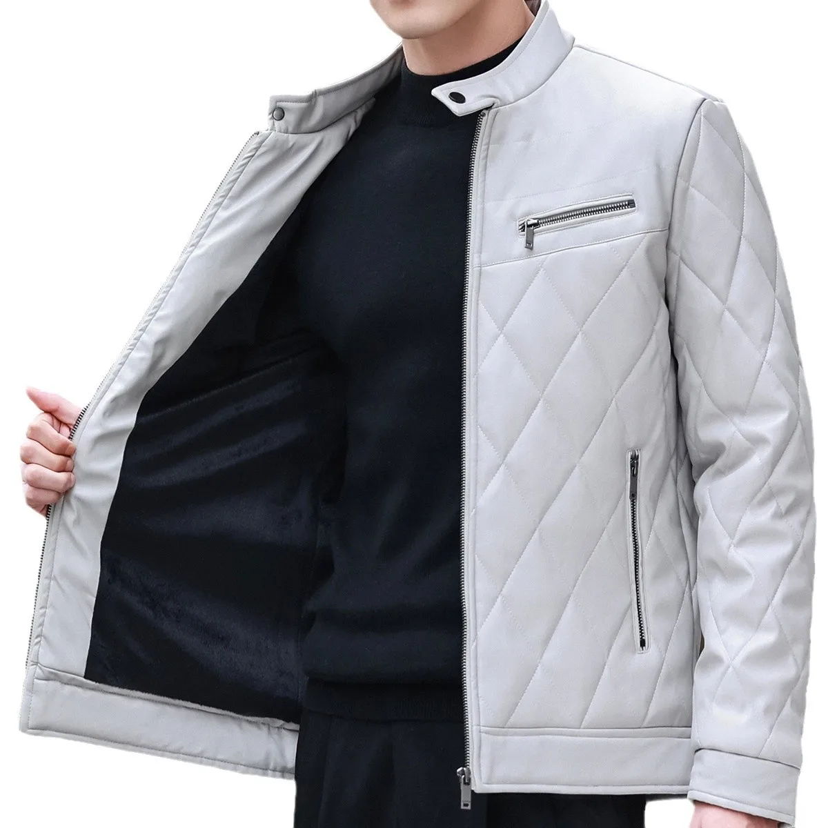 

Men PU Leather Jacket Winter New Luxury Trendy Jackets Men's Casual PU Leather Jacket Business Thickened Warm Fleece Streetwear