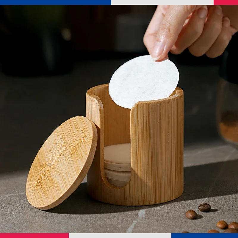 Coffee Filter Storage Boxes Household Solid Wood Dust Prevention Box Coffee Machine Round Powder Bowl Filter Paper Universal New