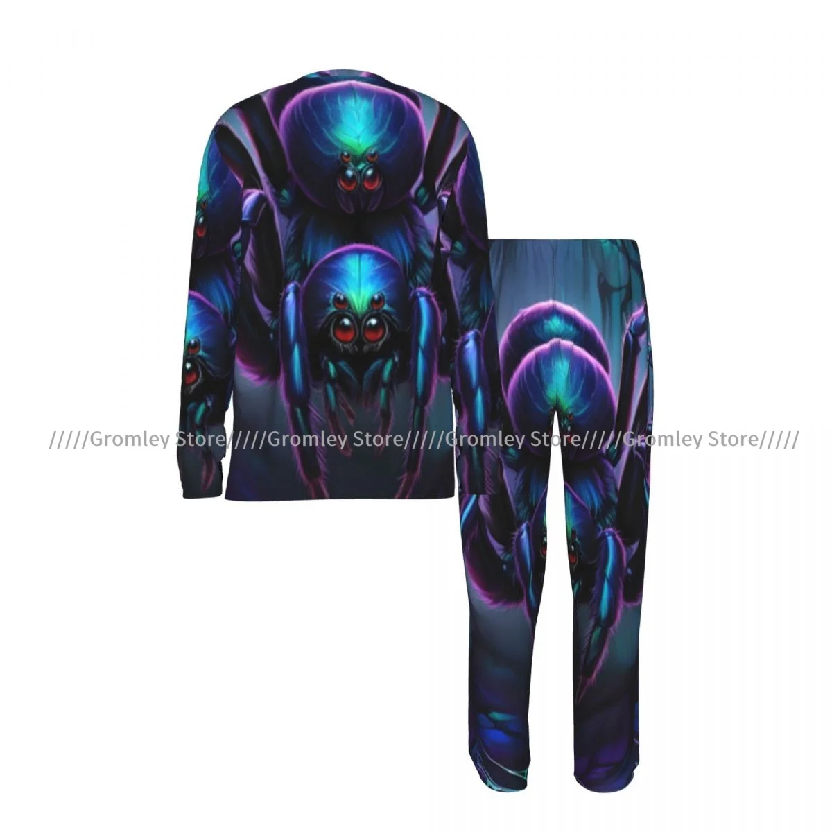 Spiders In Spider Webs Men's Pajama Set Long Sleeve T Shirt and Long Pants Sleepwear Male Nightwear Home Suit