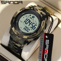 SANDA Men Watch LED Electronic Clock Calorie Pedometer Alarm Clock Mountaineering Outdoor Sport Countdown Chronograph Wristwatch