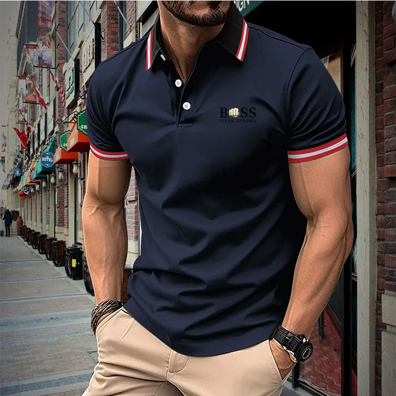 2024 Summer men\'s short-sleeved POLO shirt thread collar casual T-shirt printed breathable high-quality T-shirt street casual cl