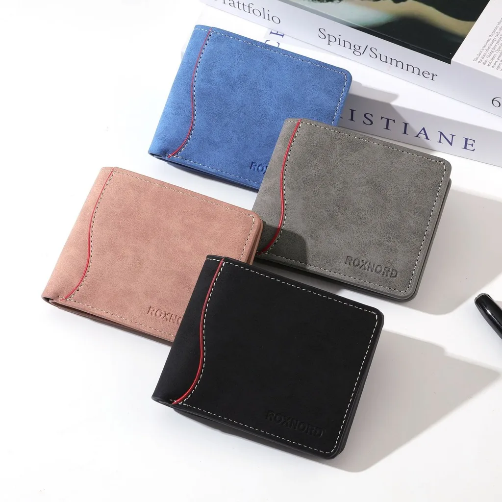 Horizontal Bifold Wallet Ultra Lightweight Short Bifold Wallet Men'S Pu Wallet Nubuck Pu For Daily Commuting Business Work Men