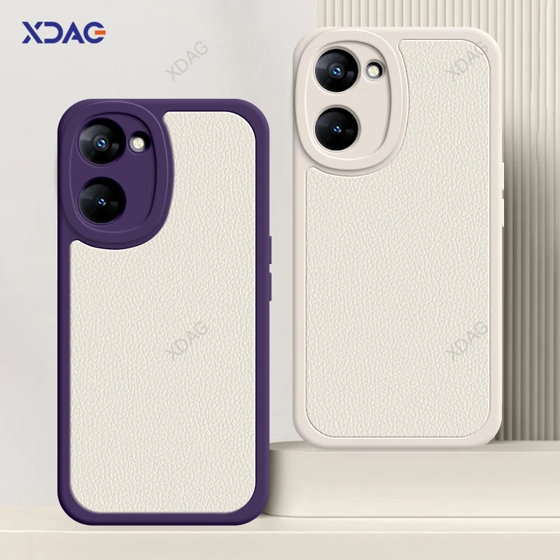 Soft Silicone Lambskin Case for OPPO Realme V30 T V30T 5G Leather Phone Camera Protection Back Cover Litchi Peel Pattern Carcasa