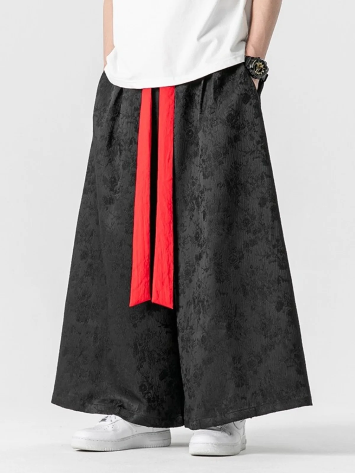 

Summer New Sle Men's Wide Leg Pants Satin Surface Embroidery Casual Hanfu Loose Fit Eth Faion Big Size Clothing