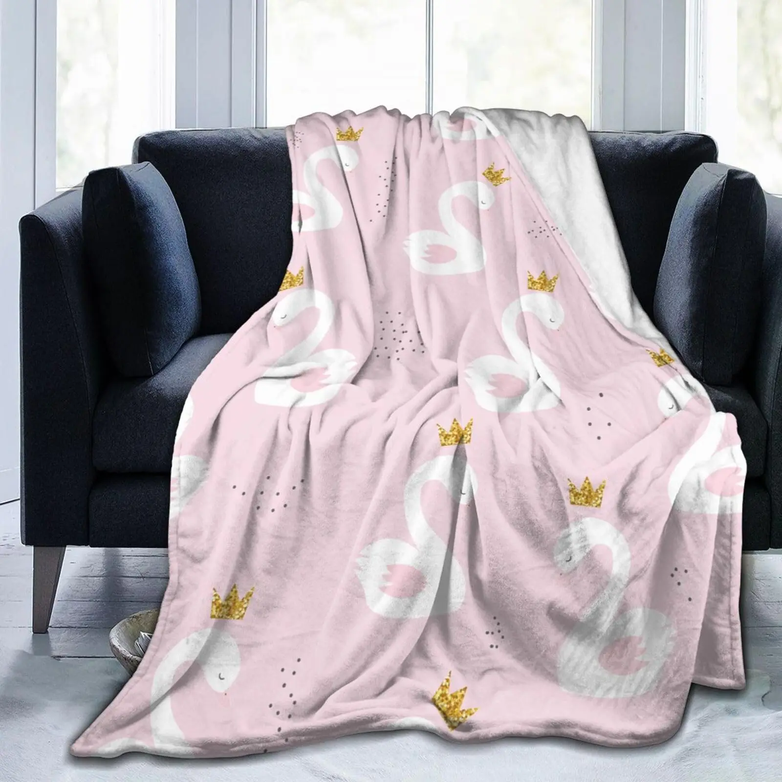 

White Swan Princess Throw Blanket Cartoon Animal Flannel Blankets for Baby Kids Girls Pink Bed Sofa Travelling Camping Blanket