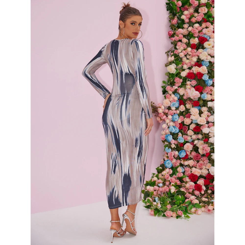 Pregnancy Dresses Party French Dress Autumn New Sexy Maternity Long Sleeve Printed Maxi  Formal Dress for Women Maternity Outfit