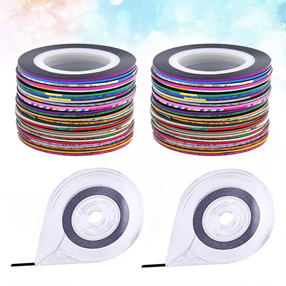 2Sets Nail Art Striping Tape Line 60 Rolls Mixed Colors Adhesive Stickers for Acrylic Uv Gel Polish Nail Decoration