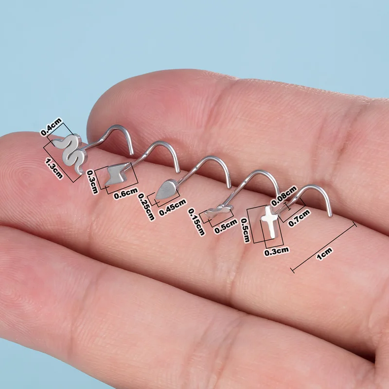 1pc Stainless Steel Nose Stud Nose Piercing Snake Cross Nose Ring Nariz Bone Studs Nostril Screws for Women Man Body Jewelry 20G