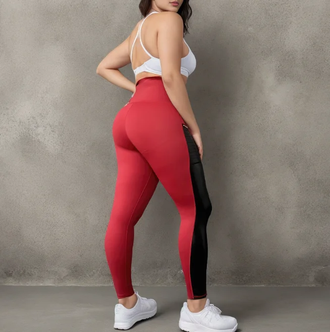 Waist Cinching Fitness Pants with Zipper Faux Leather Lifting Buttocks Yoga Pants with High Waist and High Elasticity Leggings